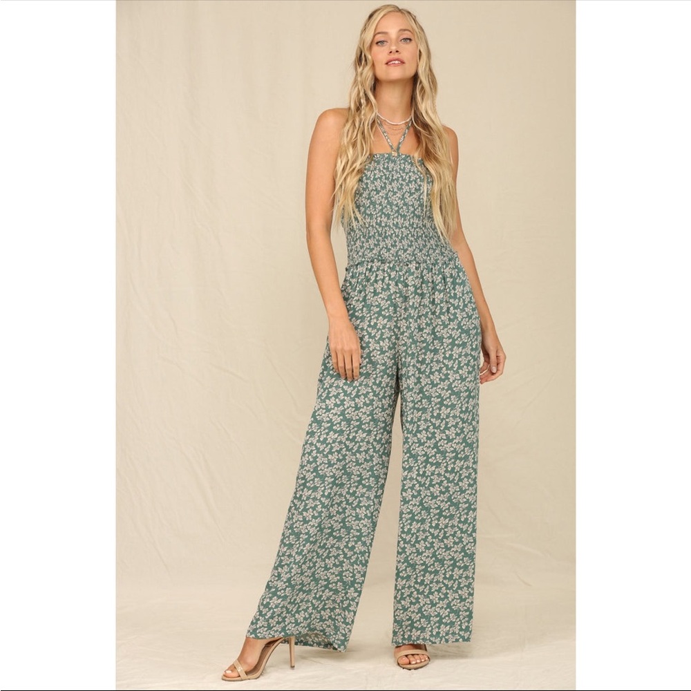 KYEMI BOHO FLORAL WIDE LEG SMOCKED JUMPSUIT ❤️NEW COLLECTION IN STORES❤️